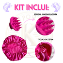 Kit 5 Escovas de Cabelo + Touca de Cetim – Raquete Fashion, Mágica, Polvo, Massageadora de Silicone